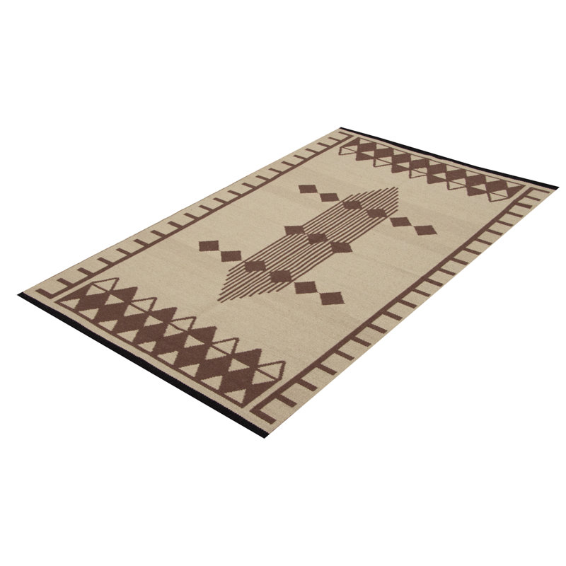 Tapis beige / brun en laine tissé à plat à la main à motif oriental New Ashford