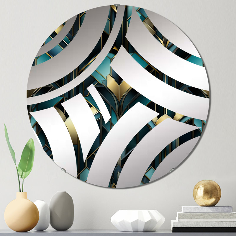 Miroir décoratif bleu sarcelle et or Art Deco, 23,6 po x 23,6 po