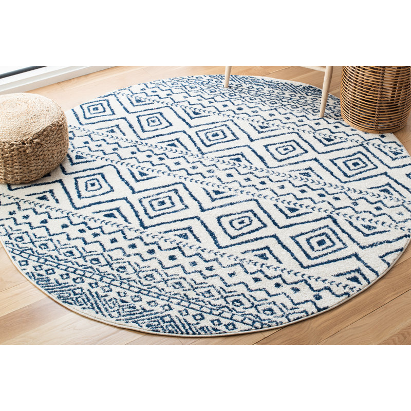 Tapis bleu marine / ivoire Strout, Rond 6 pi 7 po