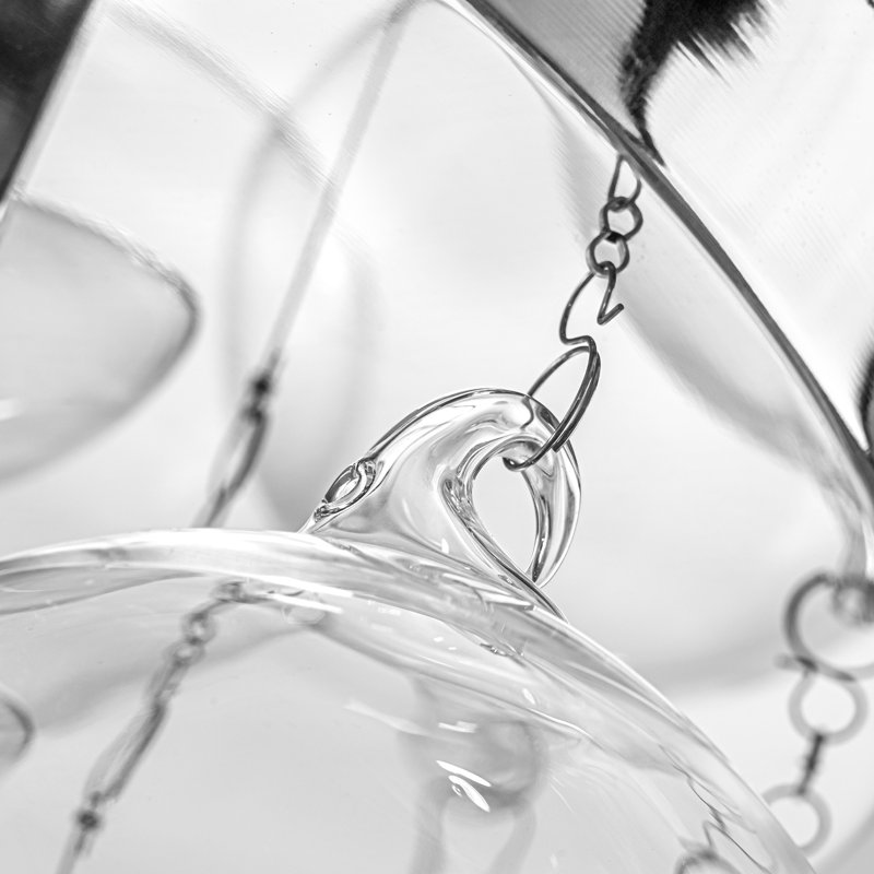 Plafonnier encastré chromé 3 lumières 14 "avec 17 boules en verre | Verre tordu transparent | Base candélabre E12 | Lustre moderne à bulles