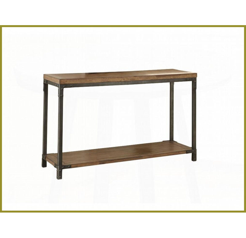 Table basse Lantana de style industriel rustique avec finition miel antique et rangement
