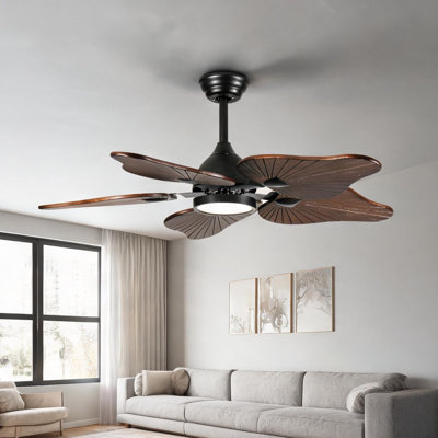 Ventilateur de plafond en bois d'acacia de 44 pouces avec DEL à spectre complet à intensité variable et télécommande pour les grands espaces de vie, style rustique moderne