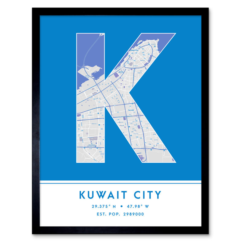 Kuwait City City Map Kuwait City Blue - Single Picture Frame Typography