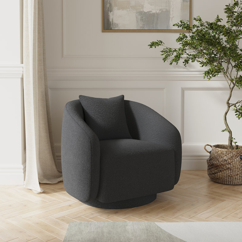 Bashar Upholstered Swivel Barrel Chair, Dark Gray, 25.5" H x 28.5" W x 24.6" D