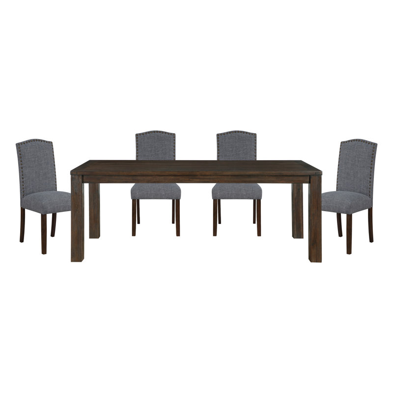 Mobilier de salle à manger brun foncé, 5 pièces: table, 4 chaises, Gris