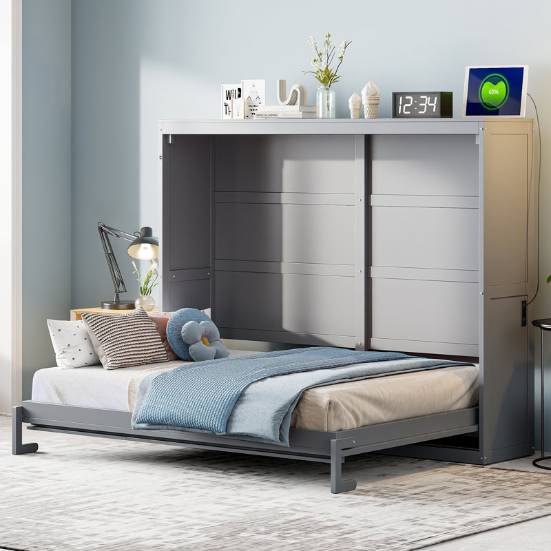 Murphy Bed Wall Bed, Gray, Full