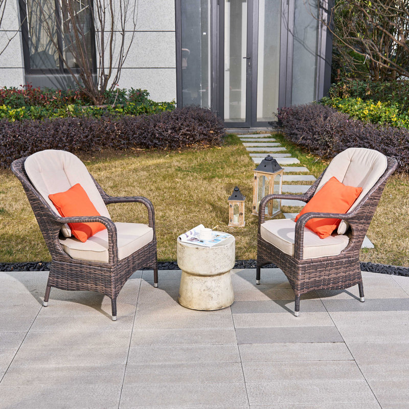 2 - Person Patio Dining Set with Round Table , Cushions Included, Brown