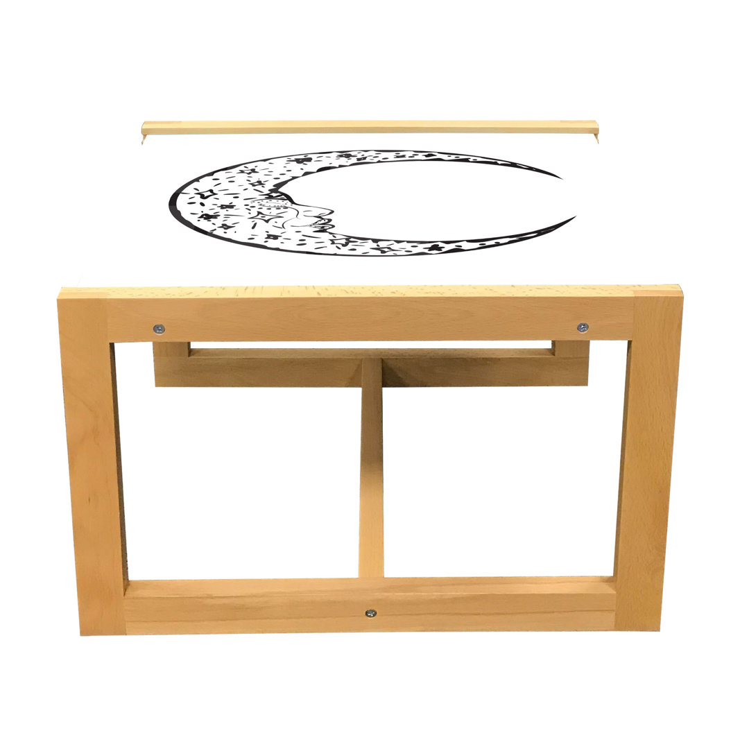 Magic Moon Coffee Table, Monochrome Modern Crescent With Human Face And Starry Ornament, Acrylic Glass Center Table With Wooden Frame For Offices Dorm