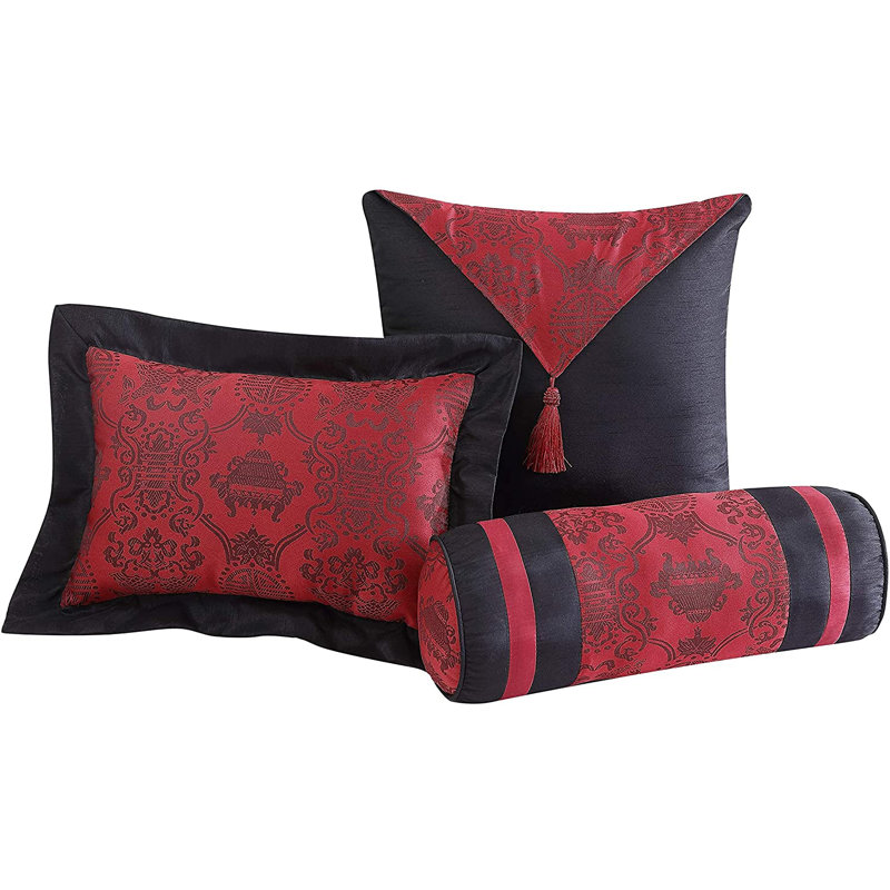 Full Red and Black Jacquard 7-Piece Comforter Set