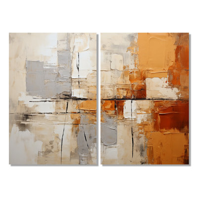 Impressions gris, jaune et orange - Décoration murale moderne 2 panneaux