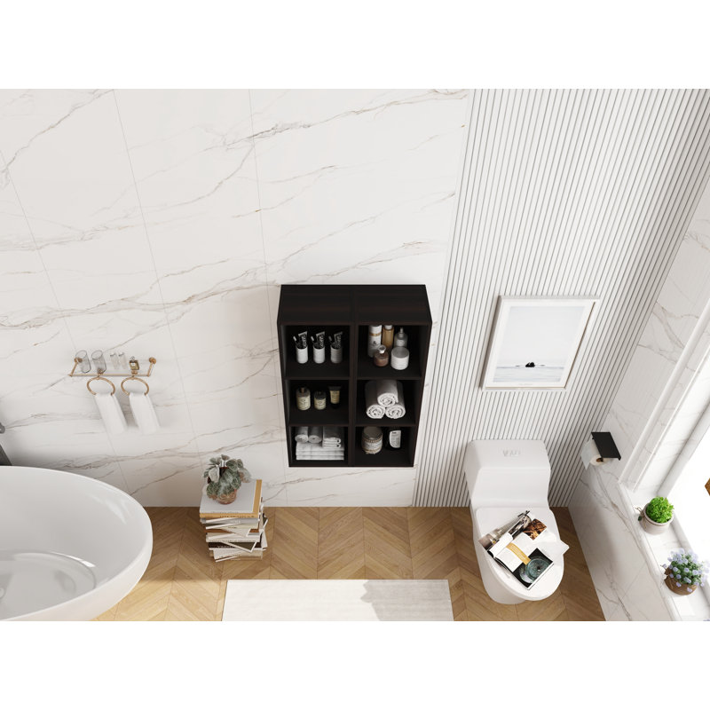 Armoire de rangement murale avec tablettes ouvertes, Chêne foncé