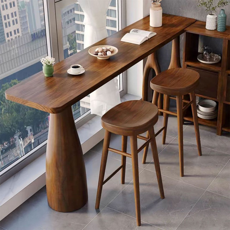 Nut-brown Straight Solid Wood Bar Table