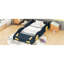 Lit plateforme simple bleu foncé et jaune avec thème de voiture de course et option de rangement, construction robuste en bois pour la chambre à coucher, construction robuste, pratique et confortable