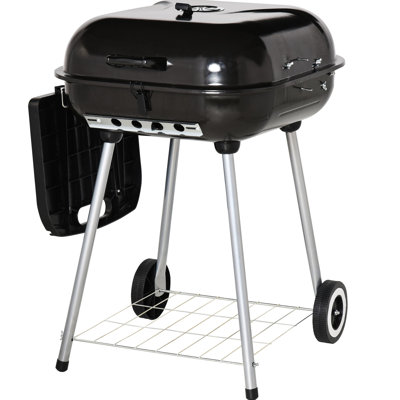 Barbecue portatif au charbon de bois avec roues et tablette inférieure - Fumoir-barbecue de 53 cm (21 pouces) avec aérations réglables pour pique-nique, camping et grillades dans le jardin.