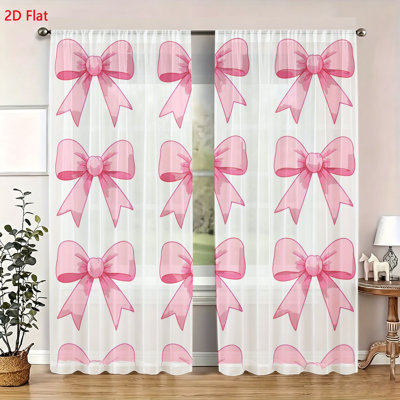2 Panels Bow Knot Print Window Curtains Sweet Style Bedroom Living Room Drapery Rod Pocket Decorative Curtains Aesthetic Home Decor Sets Soft Fabric Window Treatments Room Nursery Window Panels
