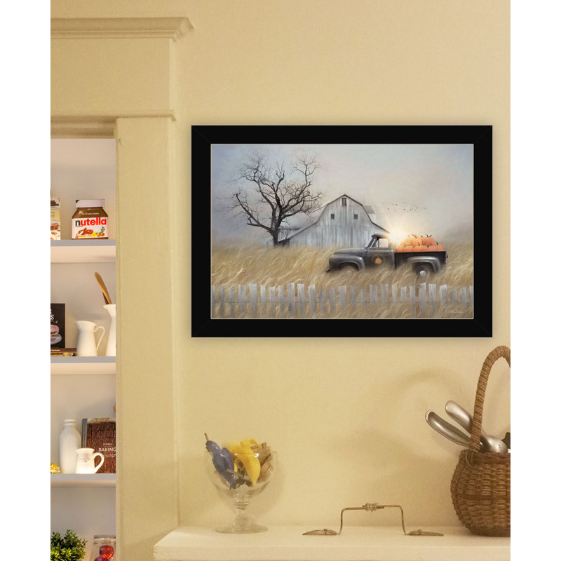 Fall Pumpkin Harvest Framed Wall Art for Living Room, Home Wall Décor by Lori Deiter, Black Framed