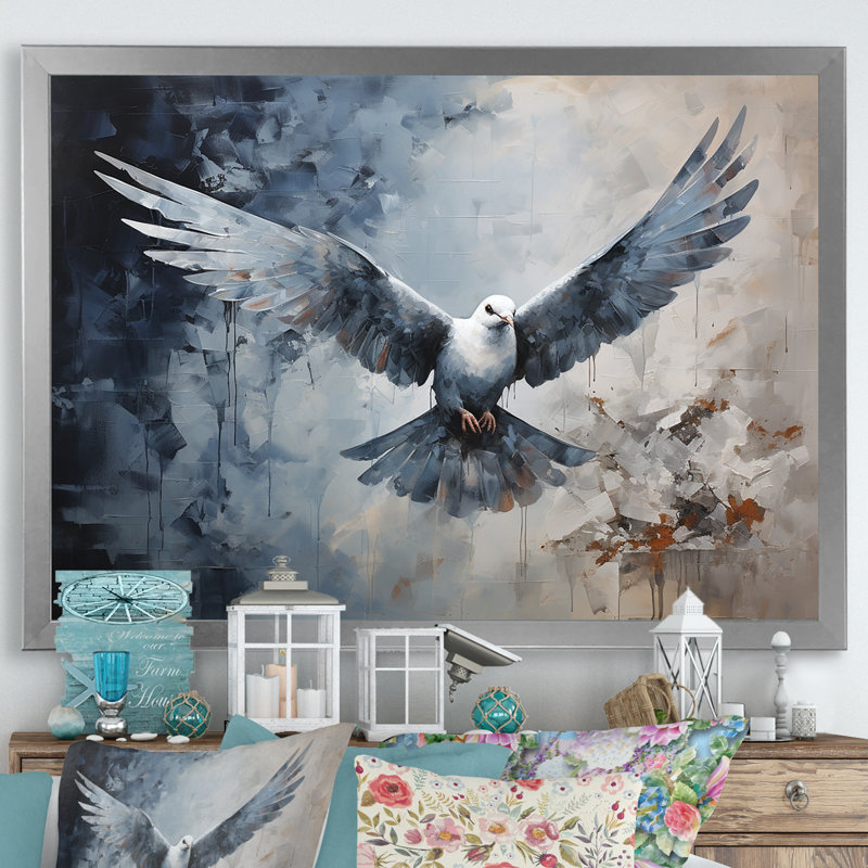 Minimalisme bleu colombe I sur toile, Cadre simple argenté, H 24 po x l 32 po x P 1 po