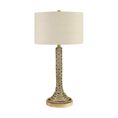 31.75" Wood Table Lamp With Oat Shade