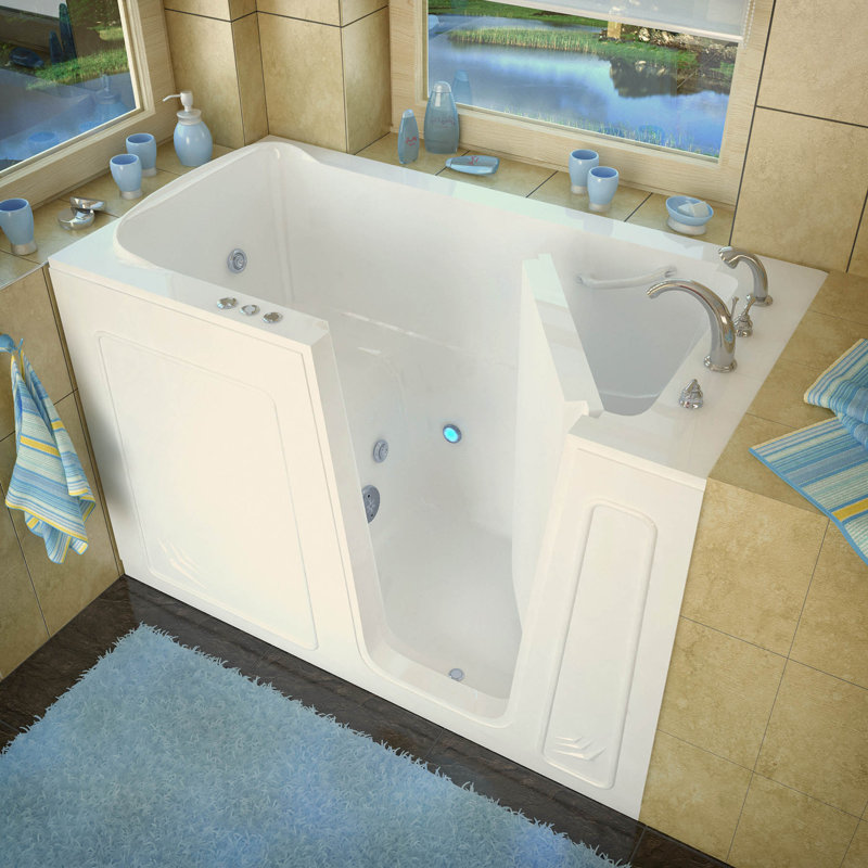 Aspen 60'' x 32'' Whirlpool Acrylic Bathtub with Faucet, Biscuit, Right