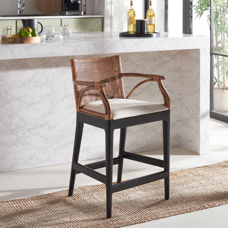 Tabouret de comptoir rembourré Caedon Gianni, Brun / siège blanc / structure noire