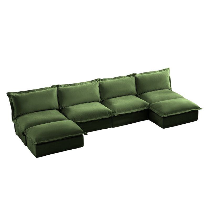 Canapé, repose-pieds en chenille, Vert, 4, H 34,6 po x l 55 po x P 146,4 po