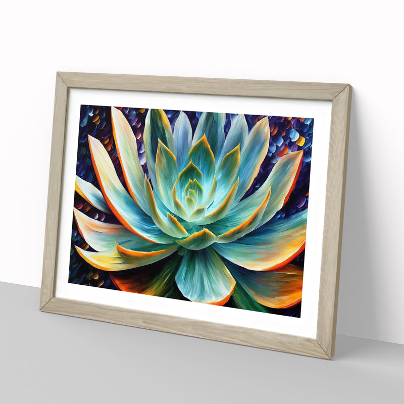 Succulent Plant Painting Vol.2 Abstract - Single Picture Frame Print, 25cm H x 34cm W x 2cm D, Oak Framed