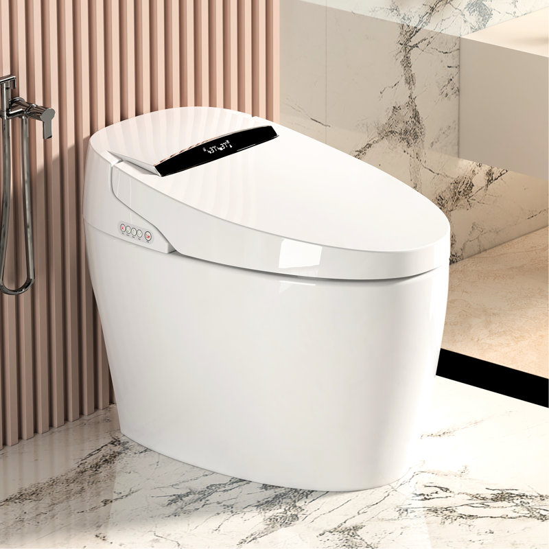 Smart Toilet With Seat Temperature Control, Auto Open/Close Seat, And Remote Control - Siphonic Flushing, Battery Backup, Bidet Washing Intelligent Built In Bidet, Instant Warm Water, Air Drying,