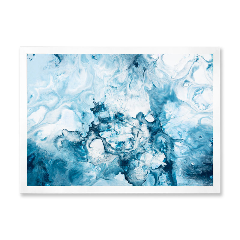 «Blue and White», peinture sur toile, H 16 po x l 32 po, Cadre photo blanc