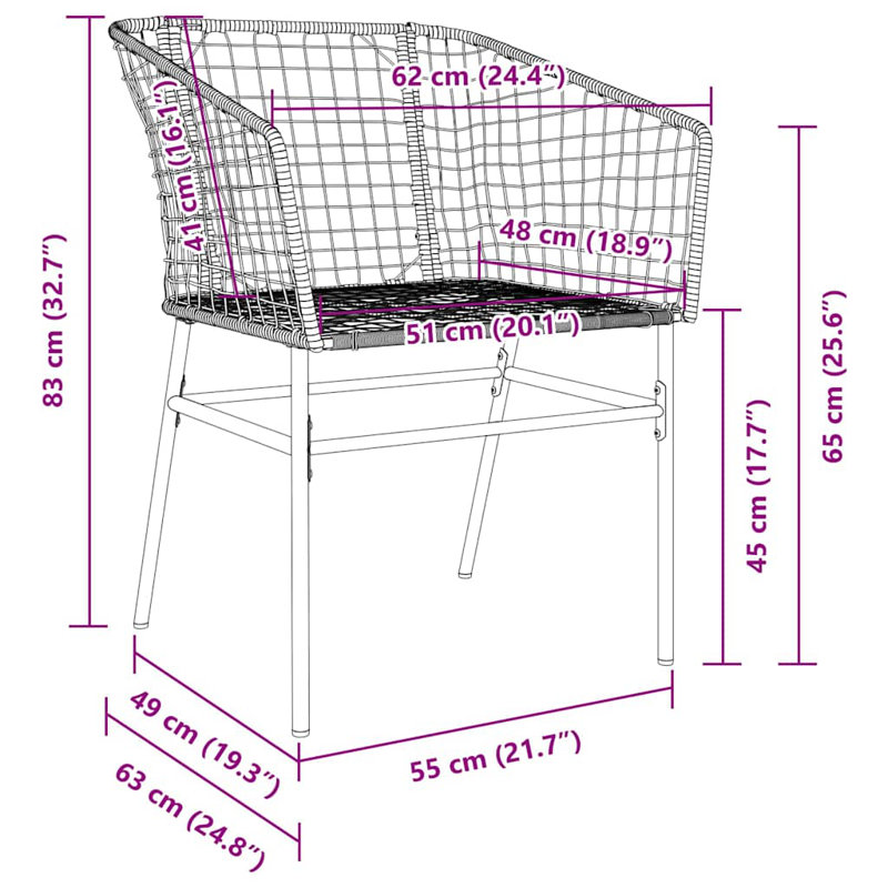 4 - Person Patio Dining Set with, 73cm H x 80cm W x 73cm D, Black