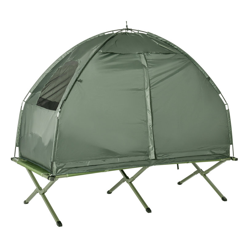 Green Portable Camping Cot Tent with Air Mattress and Sleeping Bag