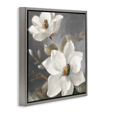 Magnolias on Grey Framed Floater Canvas Wall Art by Lanie Loreth