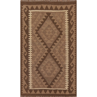 Brown Kilim Reversible Wool Area Rug 3x4