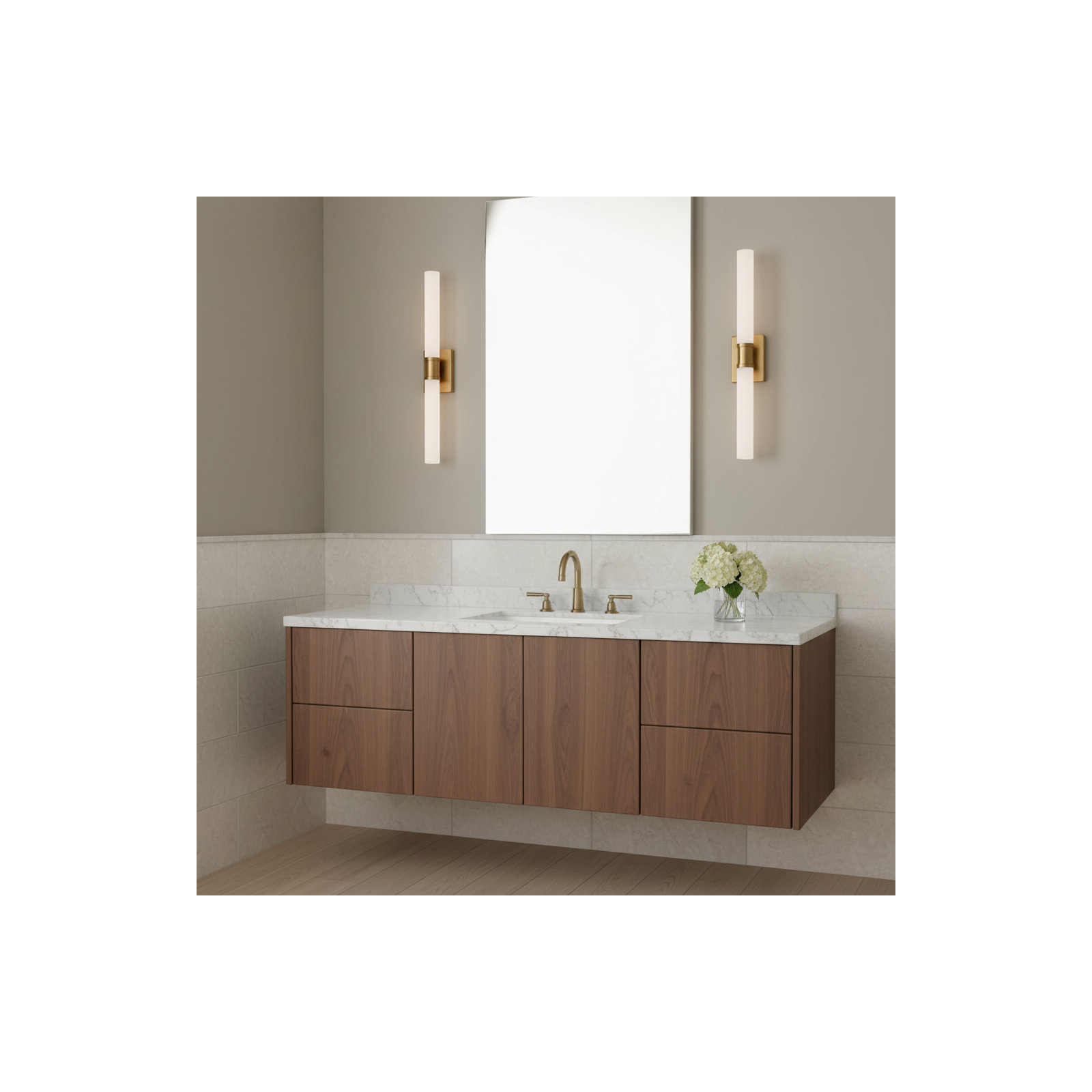 Evelien 2-Light Dimmable Metal Vanity Light, Satin Brass, 60 W, 30" H x 5" W x 3.63" D