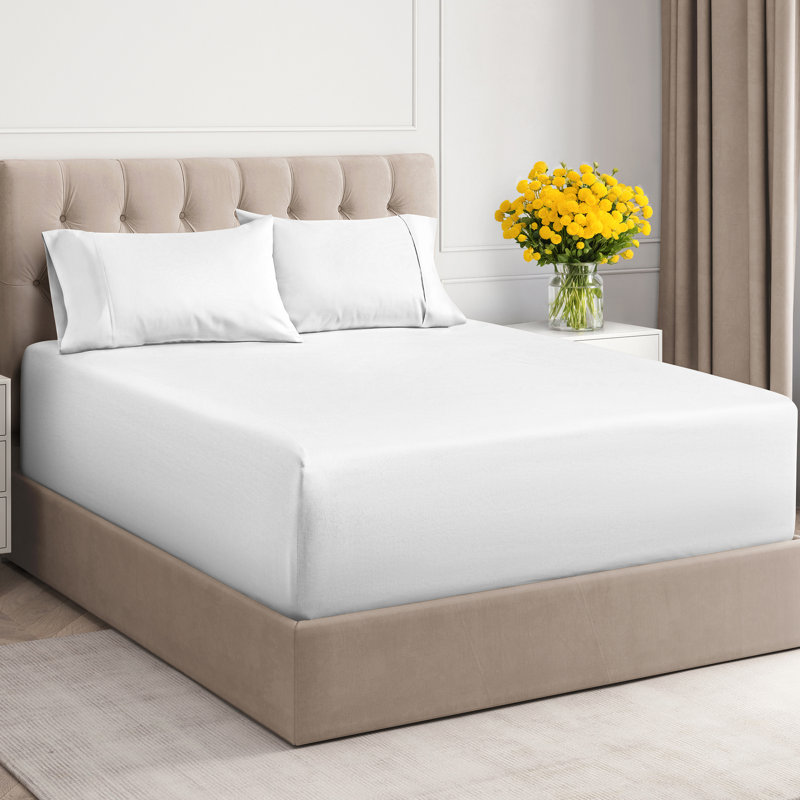 4 Piece 400 Thread Count Cotton Sheet Set – Extra Deep Pocket, Cooling, Breathable & Soft Bedding, White