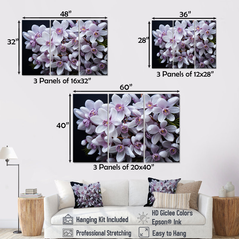 Lavande, neige, hiver, fleur I - ensemble de décorations murales, H 32 po x l 48 po x P 1 po