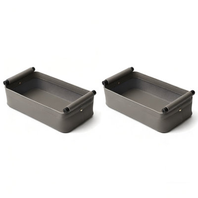 Grey,2Pcs,Premium Leather And Metal Handle Cosmetic Organizer Tray For Desktop Items, Snacks, And Remote Control Storage