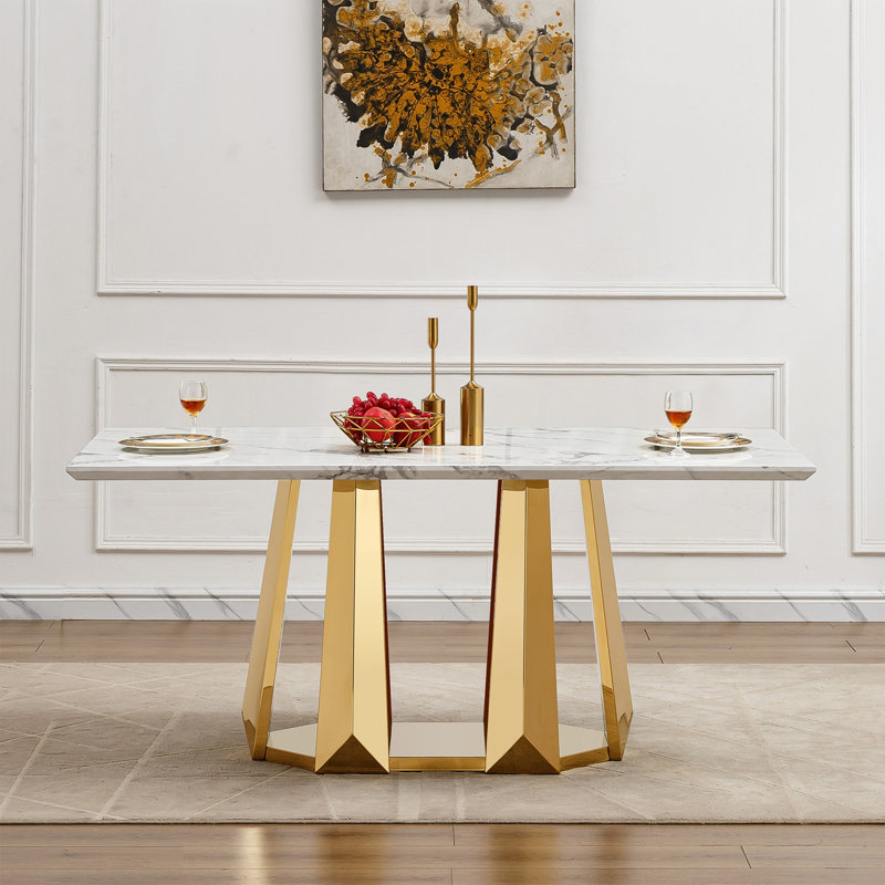 Table de salle à manger 70 po Modern, Blanc, Doré