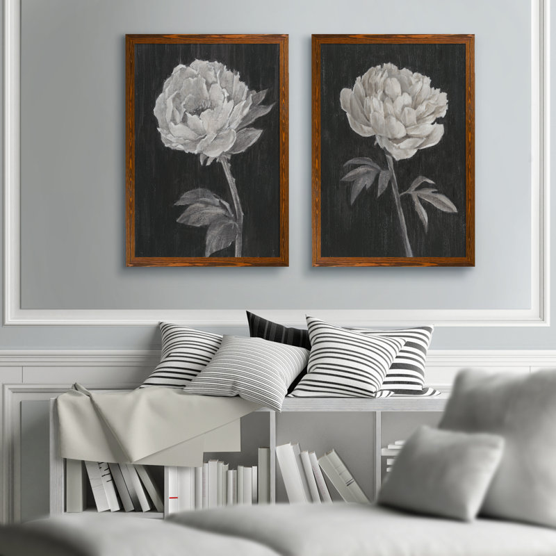 «Black and White Flowers I», ensemble de 2 reproductions d'art encadrées, H 20 po x l 16 po x P 1,25 po, Pas de tapis
