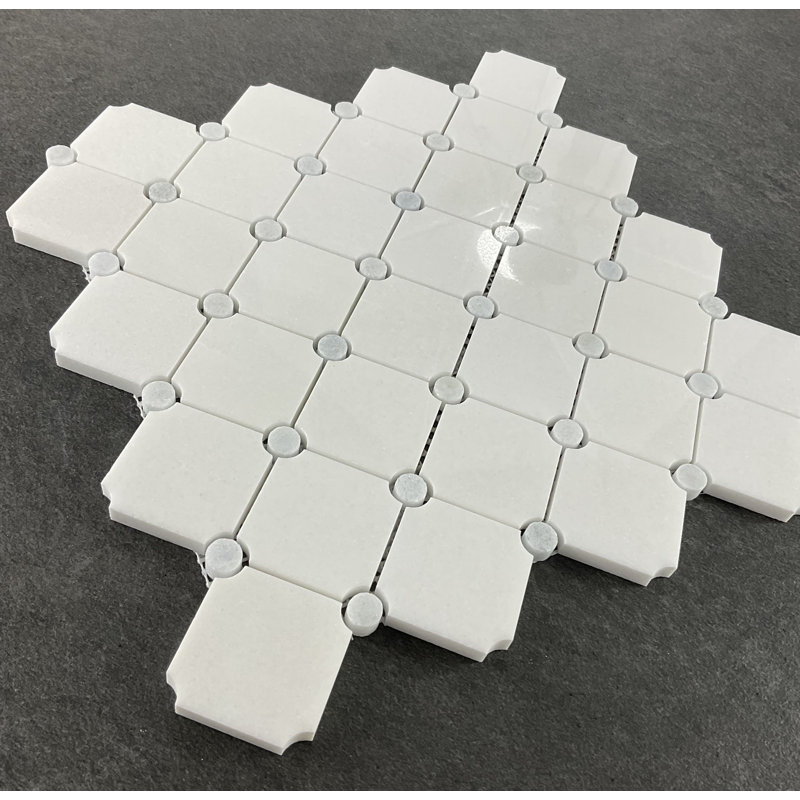 Carreau de mosaïque en diamant à pois, Blanc / Bleu