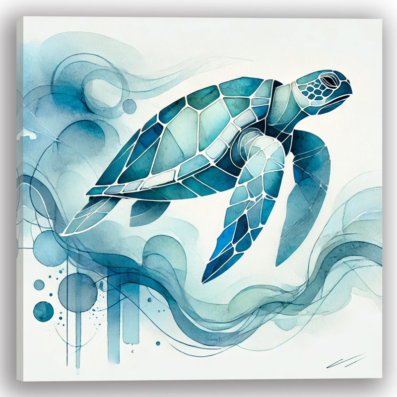 «Abstract Turtle Journey», art mural sur toile tendue, H 20 po x l 20 po
