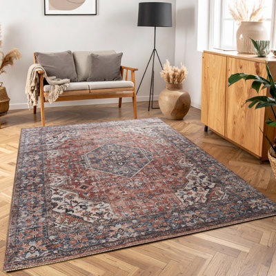 5 pi 3 po Tapis X 7, motif médaillon captivant, 100% envers en jute, teinture, pour les zones très passantes, multicolore majestueux par po, motifs traditionnels inspirés et coffre-fort pour animaux de compagnie