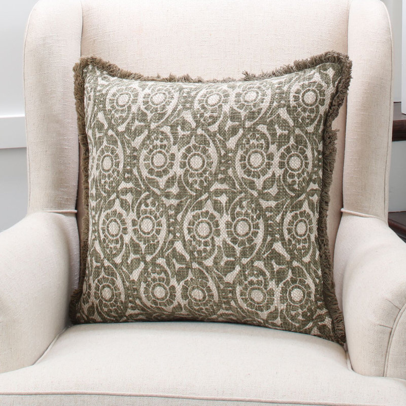Tara Grass Embroidered Cotton Throw Pillow