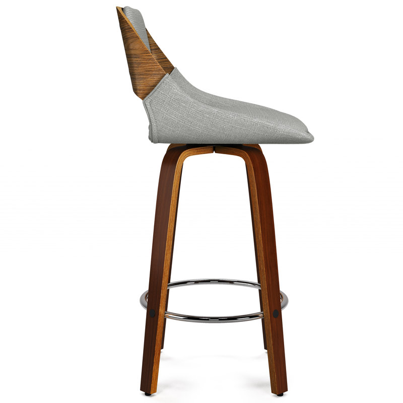 Carly Gray Upholstered Swivel Counter Stool with Walnut Back