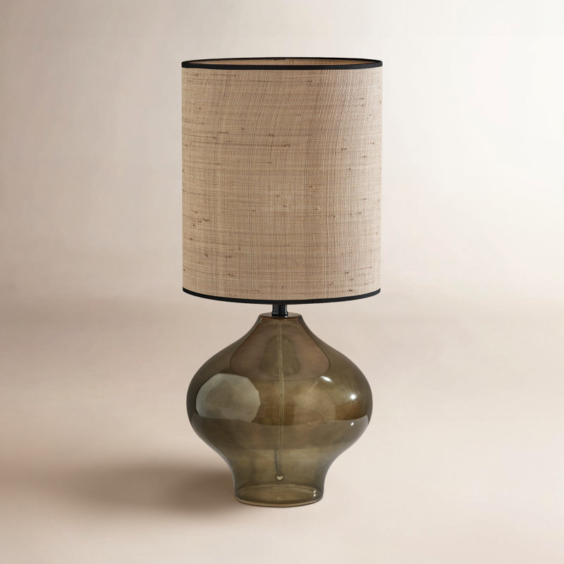 Grande lampe de table Philomena, Vert foncé, Naturel / noir, H 28,5 po x l 13 po x P 13 po