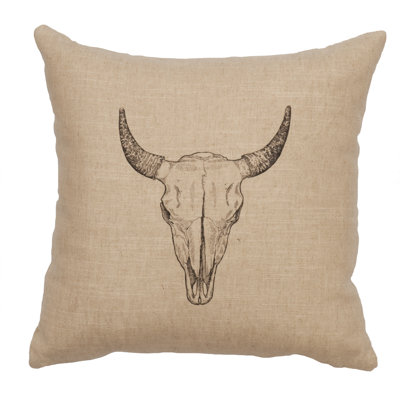 Wooded River Image Pillow - Bull Skull - Linen Natural