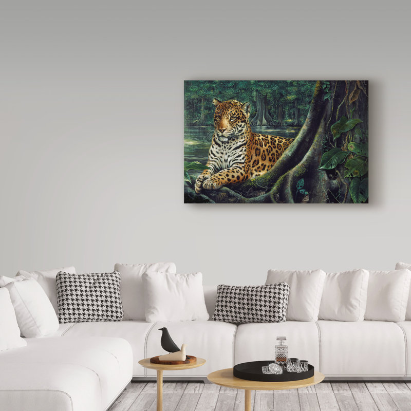 Yand «Jaguar By The River», reproduction de peinture acrylique sur toile tendue, H 22 po x l 32 po x P 2 po