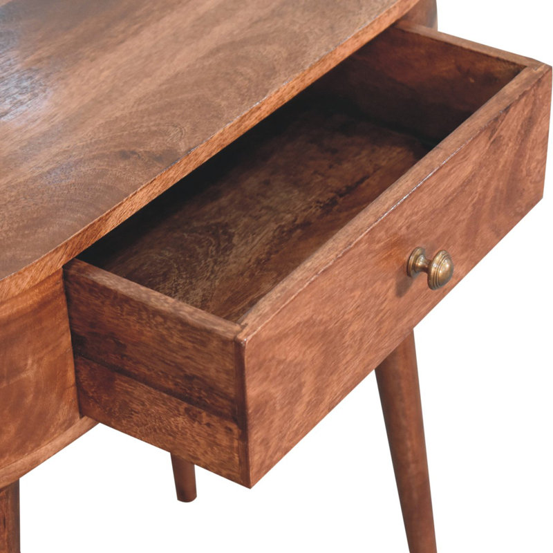California Walnut Rounded Small Console Table with Storage Drawer