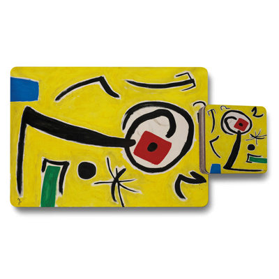 Designer Artwork Placemat And Coaster Set With Wood Backing Yellow Abstract Collection Limited Edition
