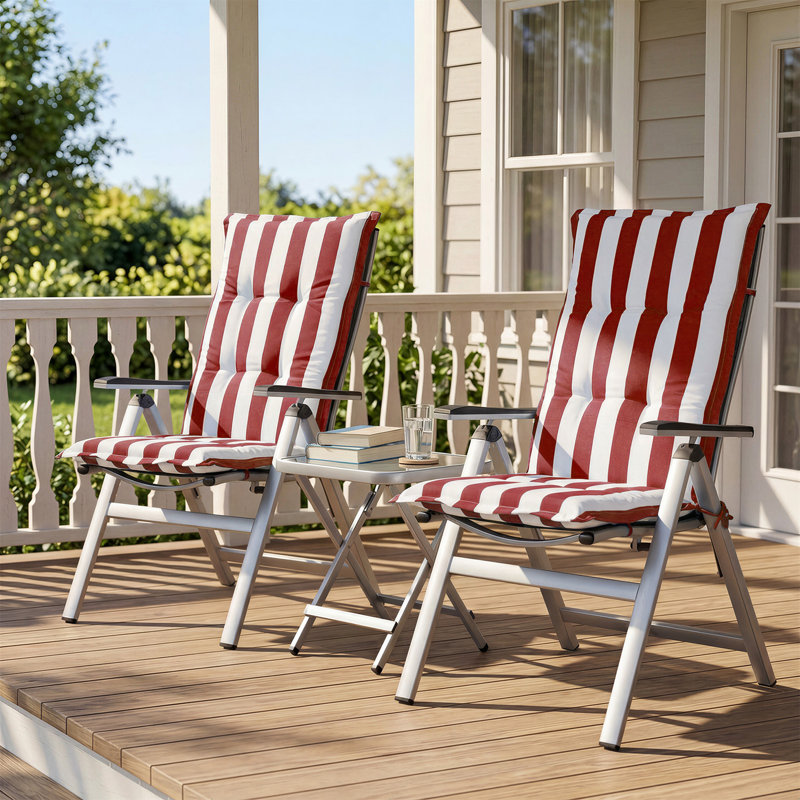  High Back Tufted Patio Chair Cushions Set of 2, Red , 20.5" W x 18.5" D