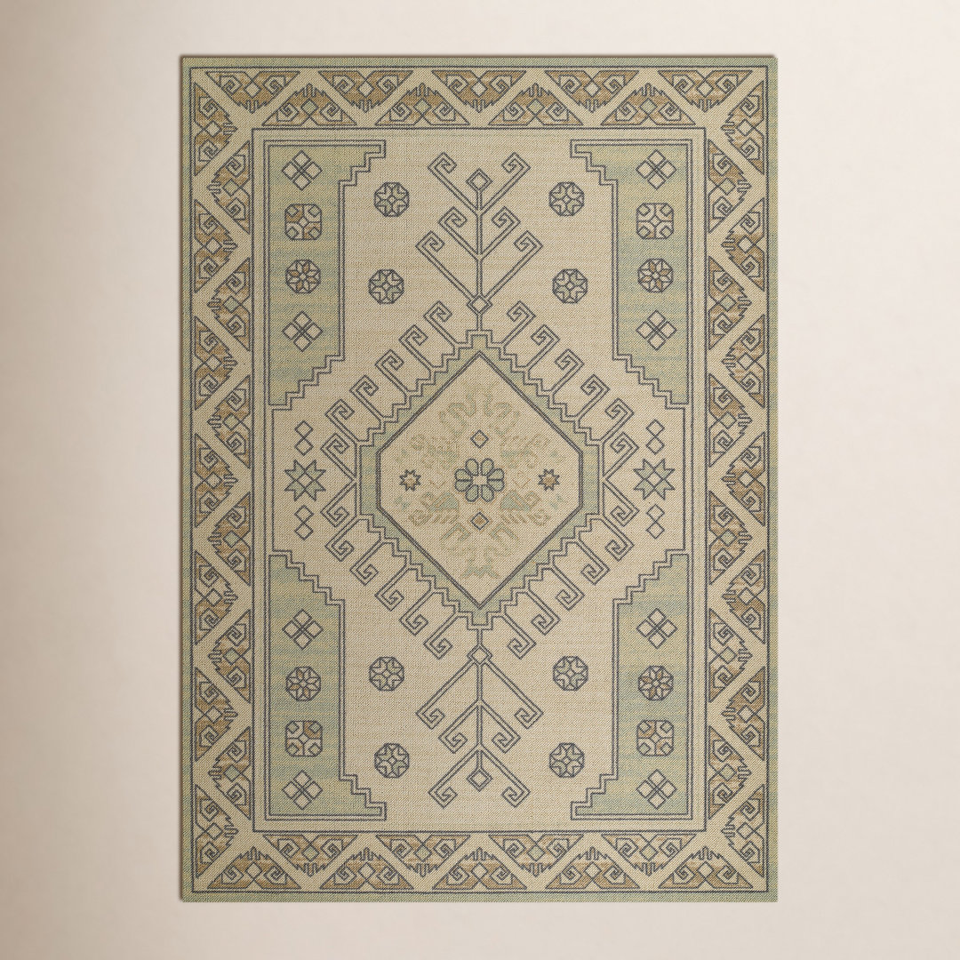 Aldona Oriental Machine Woven Nylon/Wool Area Rug in Sage/Beige Birch Lane™ Rug 